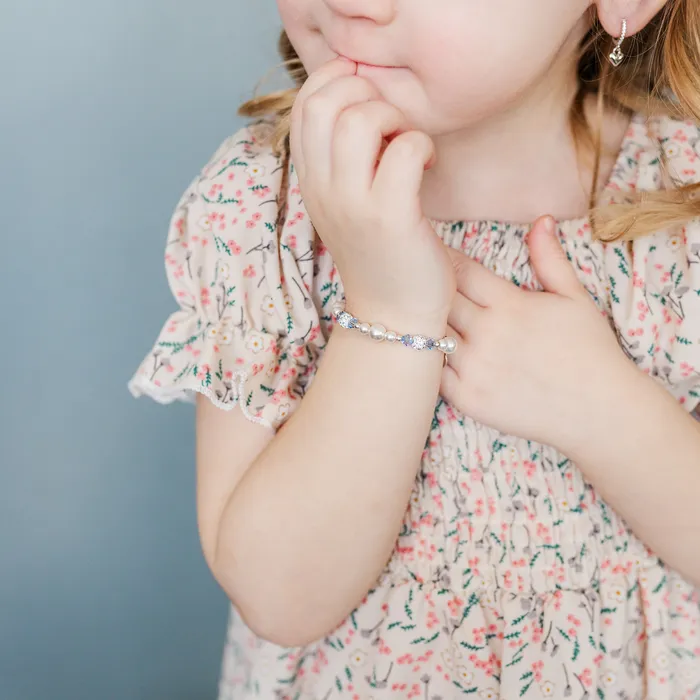 Cherished Moments Bracelets Girls Sterling Silver Simulated Pearl and Blue Crystal Kids Bracelet