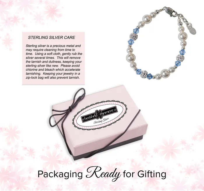 Cherished Moments Bracelets Girls Sterling Silver Simulated Pearl and Blue Crystal Kids Bracelet
