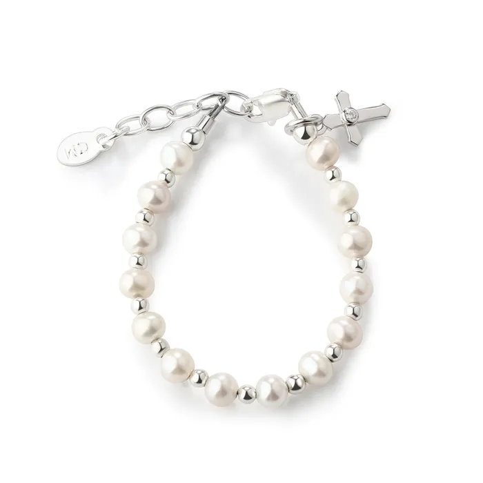 Cherished Moments Bracelets Sterling Silver Pearl Cross Baptism Christening or Dedication Bracelet for Baby Girl
