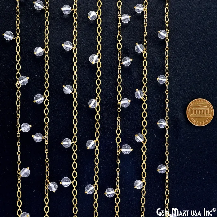 Crystal Smooth Beads Round Beads 56mm Gold Wire Wrapped Dangle Rosary Chain GemMartUSA Necklaces Crystal Smooth Beads Round Beads 56mm Gold Wire Wrapped Dangle Rosary Chain GemMartUSA Necklaces
