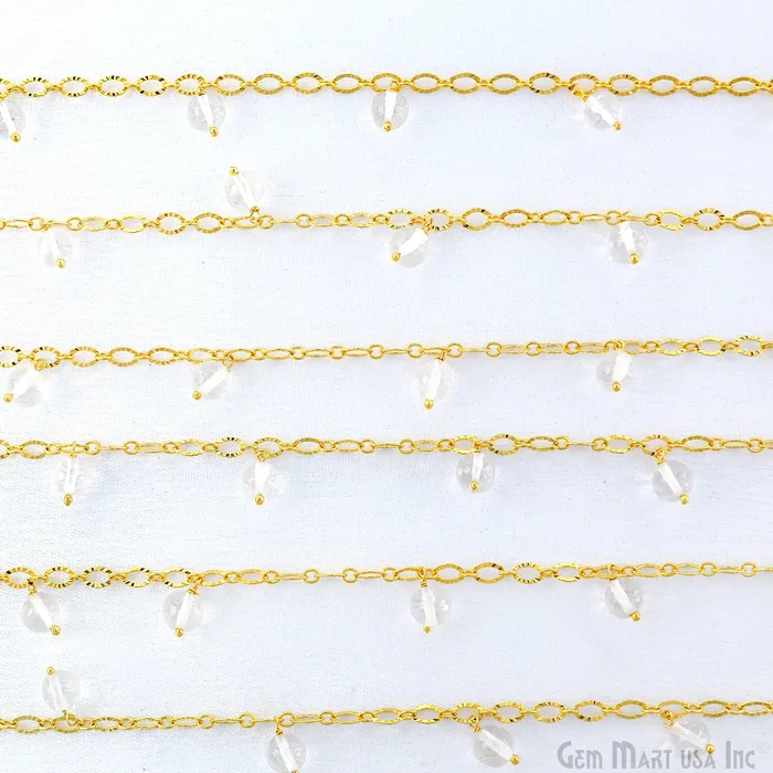 Crystal Smooth Beads Round Beads 56mm Gold Wire Wrapped Dangle Rosary Chain GemMartUSA Necklaces Crystal Smooth Beads Round Beads 56mm Gold Wire Wrapped Dangle Rosary Chain GemMartUSA Necklaces