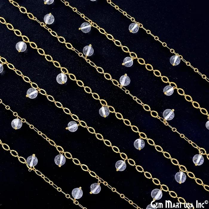 Crystal Smooth Beads Round Beads 56mm Gold Wire Wrapped Dangle Rosary Chain GemMartUSA Necklaces Crystal Smooth Beads Round Beads 56mm Gold Wire Wrapped Dangle Rosary Chain GemMartUSA Necklaces