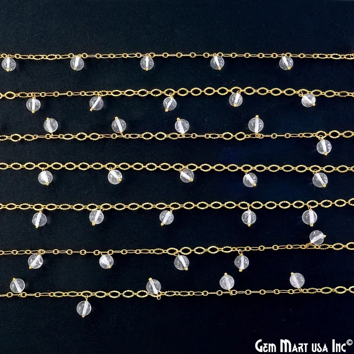 Crystal Smooth Beads Round Beads 56mm Gold Wire Wrapped Dangle Rosary Chain GemMartUSA Necklaces Crystal Smooth Beads Round Beads 56mm Gold Wire Wrapped Dangle Rosary Chain GemMartUSA Necklaces