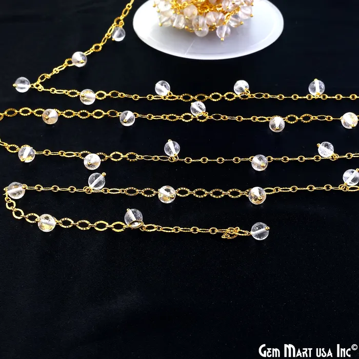 Crystal Smooth Beads Round Beads 56mm Gold Wire Wrapped Dangle Rosary Chain GemMartUSA Necklaces Crystal Smooth Beads Round Beads 56mm Gold Wire Wrapped Dangle Rosary Chain GemMartUSA Necklaces