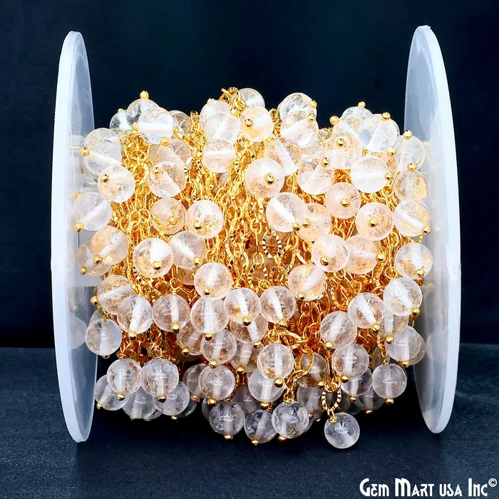 Crystal Smooth Beads Round Beads 56mm Gold Wire Wrapped Dangle Rosary Chain GemMartUSA Necklaces Crystal Smooth Beads Round Beads 56mm Gold Wire Wrapped Dangle Rosary Chain GemMartUSA Necklaces