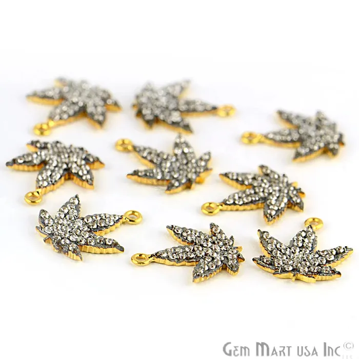 Cubic Zircon Pave Marijuana Gold Vermeil Charm For Bracelet Pendants GemMartUSA Bracelets Cubic Zircon Pave Marijuana Gold Vermeil Charm For Bracelet Pendants GemMartUSA Bracelets