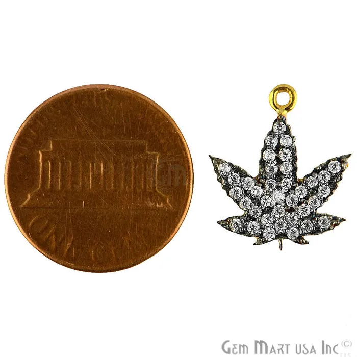 Cubic Zircon Pave Marijuana Gold Vermeil Charm For Bracelet Pendants GemMartUSA Bracelets