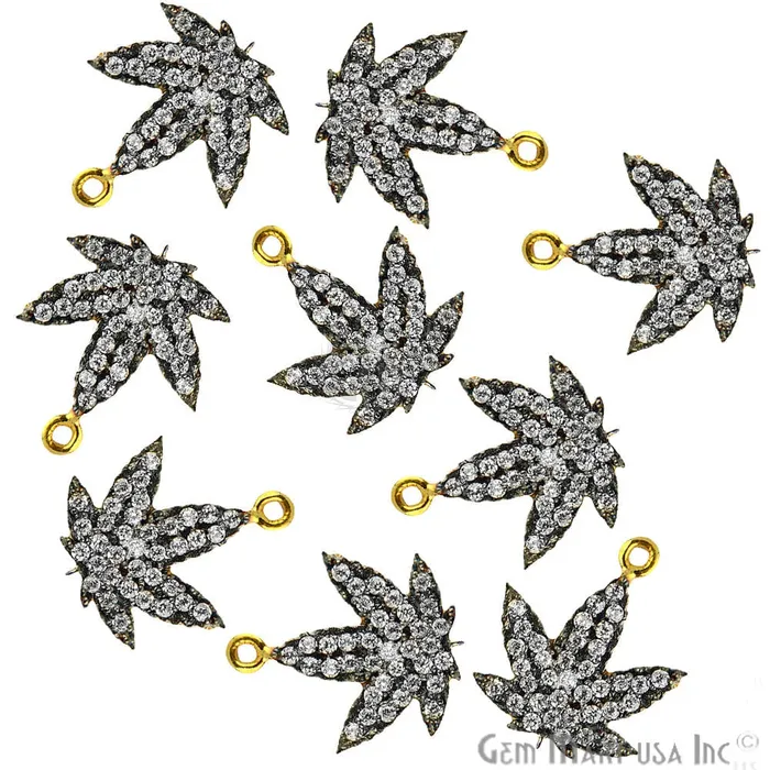Cubic Zircon Pave Marijuana Gold Vermeil Charm For Bracelet Pendants GemMartUSA Bracelets