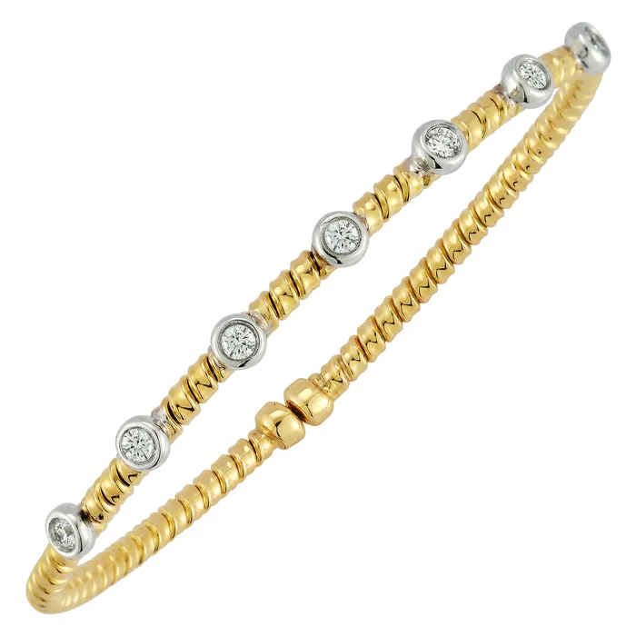 DA Gold 18k Yellow Gold Diamond Bezels Flex Cuff Bracelet I6422 Bracelets