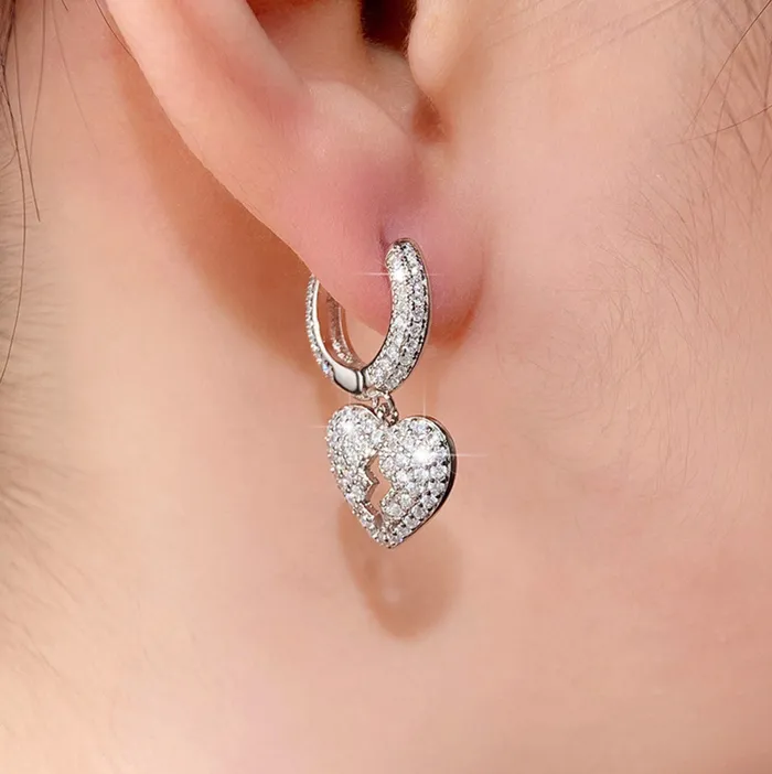 Diamond Heart Earrings Heart Earrings Womens Earrings Heart earrings with Diamonds Hoop Earrings Womens Broken Heart Earrings Minx London Earrings