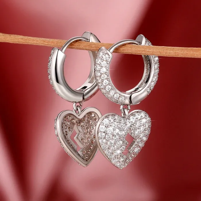 Diamond Heart Earrings Heart Earrings Womens Earrings Heart earrings with Diamonds Hoop Earrings Womens Broken Heart Earrings Minx London Earrings
