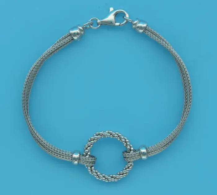 Dobbs Rings Sterling Silver Rhodium Plated Mesh MultiStrand Bracelet w Beaded Center Ring SI6647 Dobbs Rings Sterling Silver Rhodium Plated Mesh MultiStrand Bracelet w Beaded Center Ring SI6647