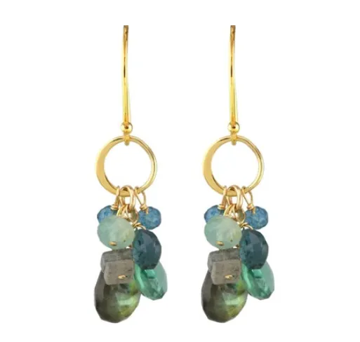 Earrings AVF AVF Gold Hammered Circle Link Labradorite Blue Topaz Grandidierite Quartz Earrings SI6761 Earrings AVF AVF Gold Hammered Circle Link Labradorite Blue Topaz Grandidierite Quartz Earrings SI6761