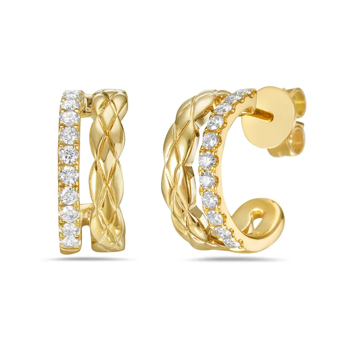 Earrings Bassali 14k Yellow Gold Braided Pave Diamond Double Row Hoop Earrings I8429 Earrings Bassali 14k Yellow Gold Braided Pave Diamond Double Row Hoop Earrings I8429