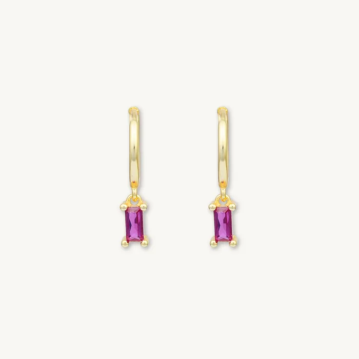 Earrings Camile Stone Ruby Pink Baguette Hoop Earrings