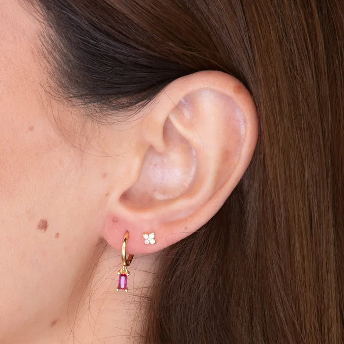 Earrings Camile Stone Ruby Pink Baguette Hoop Earrings Earrings Camile Stone Ruby Pink Baguette Hoop Earrings