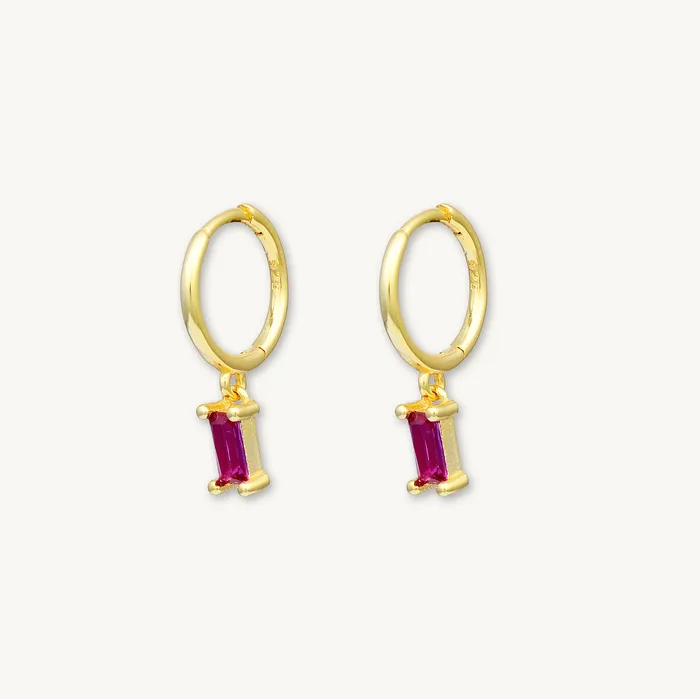 Earrings Camile Stone Ruby Pink Baguette Hoop Earrings Earrings Camile Stone Ruby Pink Baguette Hoop Earrings