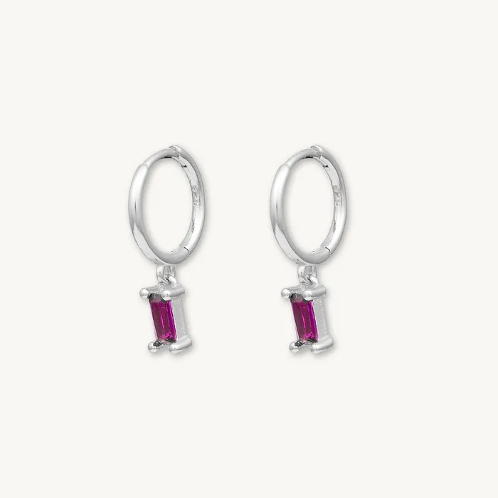 Earrings Camile Stone Ruby Pink Baguette Hoop Earrings Earrings Camile Stone Ruby Pink Baguette Hoop Earrings
