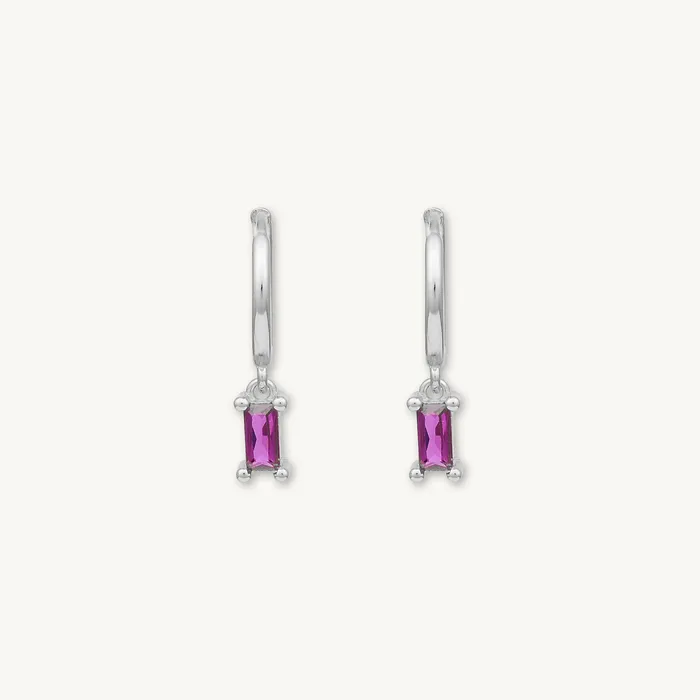 Earrings Camile Stone Ruby Pink Baguette Hoop Earrings Earrings Camile Stone Ruby Pink Baguette Hoop Earrings