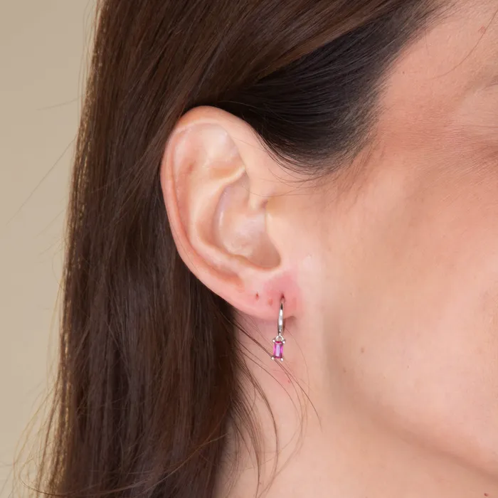 Earrings Camile Stone Ruby Pink Baguette Hoop Earrings Earrings Camile Stone Ruby Pink Baguette Hoop Earrings