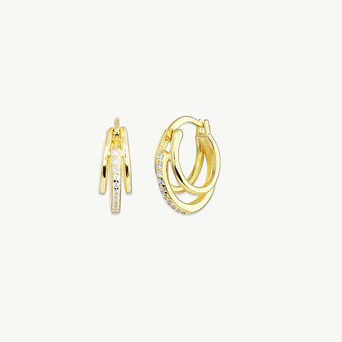 Earrings Camile Stone Triplet Pave Huggie Earrings