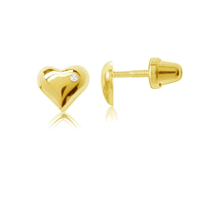 Earrings Cherished Moments 14K GoldPlated Girls Puff Heart Earrings for Babies and Kids Earrings Cherished Moments 14K GoldPlated Girls Puff Heart Earrings for Babies and Kids