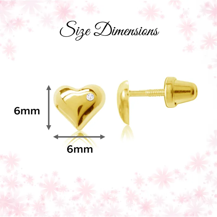 Earrings Cherished Moments 14K GoldPlated Girls Puff Heart Earrings for Babies and Kids