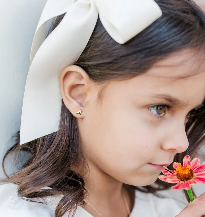 Earrings Cherished Moments 14K GoldPlated Girls Puff Heart Earrings for Babies and Kids