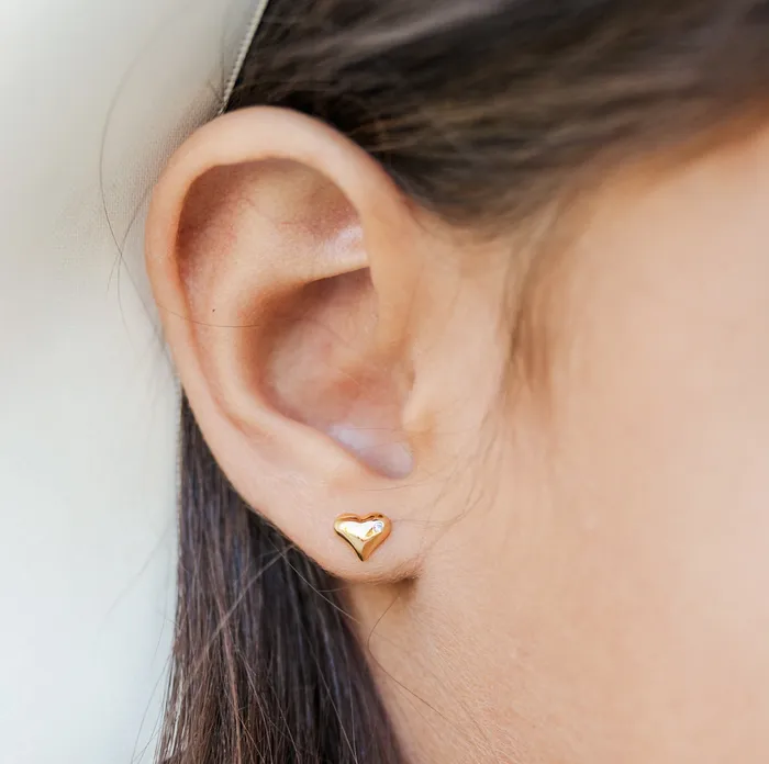 Earrings Cherished Moments 14K GoldPlated Girls Puff Heart Earrings for Babies and Kids