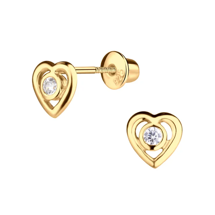 Earrings Cherished Moments SALE 14K GoldPlated Girls Heart CZ Earrings Clear Earrings Cherished Moments SALE 14K GoldPlated Girls Heart CZ Earrings Clear