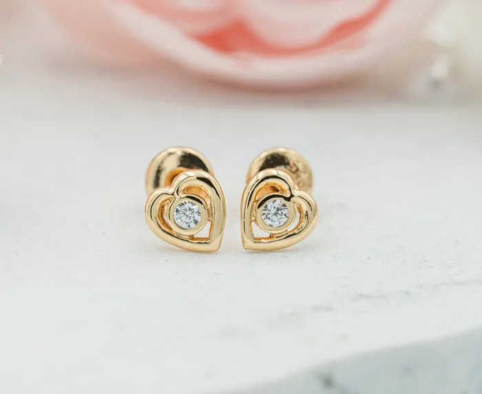 Earrings Cherished Moments SALE 14K GoldPlated Girls Heart CZ Earrings Clear Earrings Cherished Moments SALE 14K GoldPlated Girls Heart CZ Earrings Clear