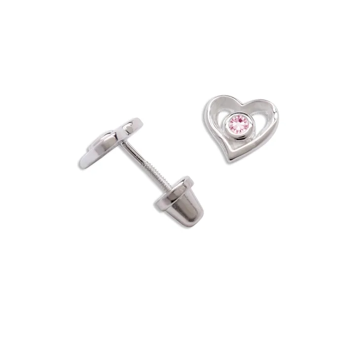 Earrings Cherished Moments SALE Sterling Silver Heart wPink CZ Earring for Baby and Kids Earrings Cherished Moments SALE Sterling Silver Heart wPink CZ Earring for Baby and Kids