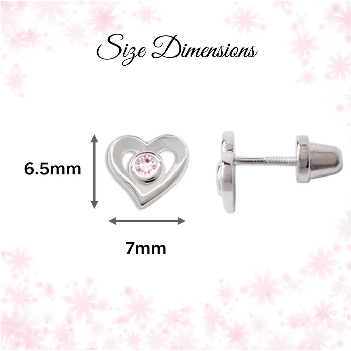 Earrings Cherished Moments SALE Sterling Silver Heart wPink CZ Earring for Baby and Kids