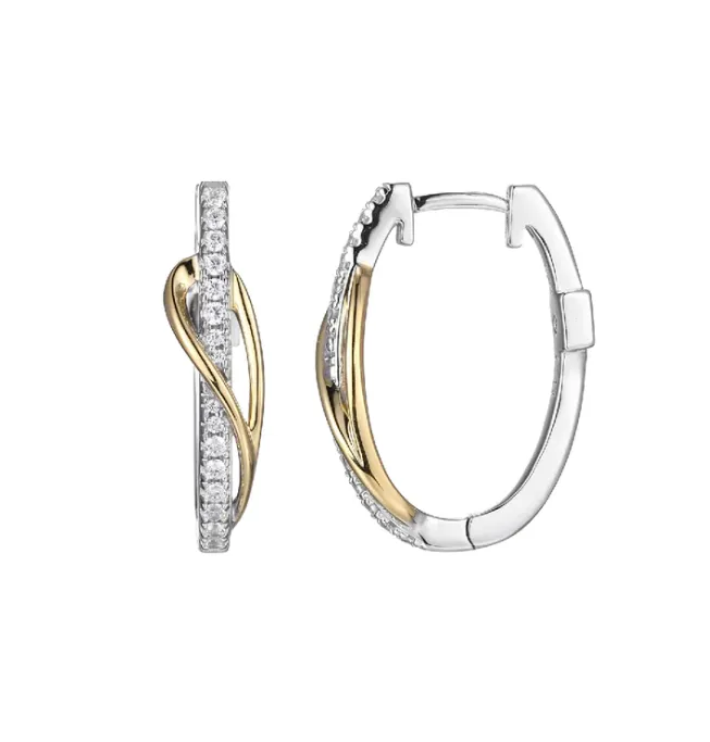 Earrings ELLE ELLE Two Tone Confluence CZ Oval Hoop Earrings SI5034