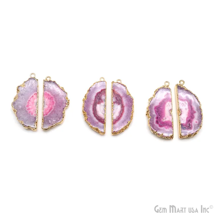 Earrings GemMartUSA Agate Slice 15x38mm Organic Gold Electroplated Gemstone Earring Connector 1 Pair Earrings GemMartUSA Agate Slice 15x38mm Organic Gold Electroplated Gemstone Earring Connector 1 Pair