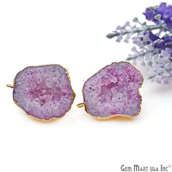 Earrings GemMartUSA DIY Agate Slice Geode Druzy 32x24mm Gold Electroplated Loop Connector Studs Earrings