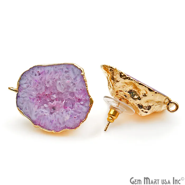 Earrings GemMartUSA DIY Agate Slice Geode Druzy 32x24mm Gold Electroplated Loop Connector Studs Earrings