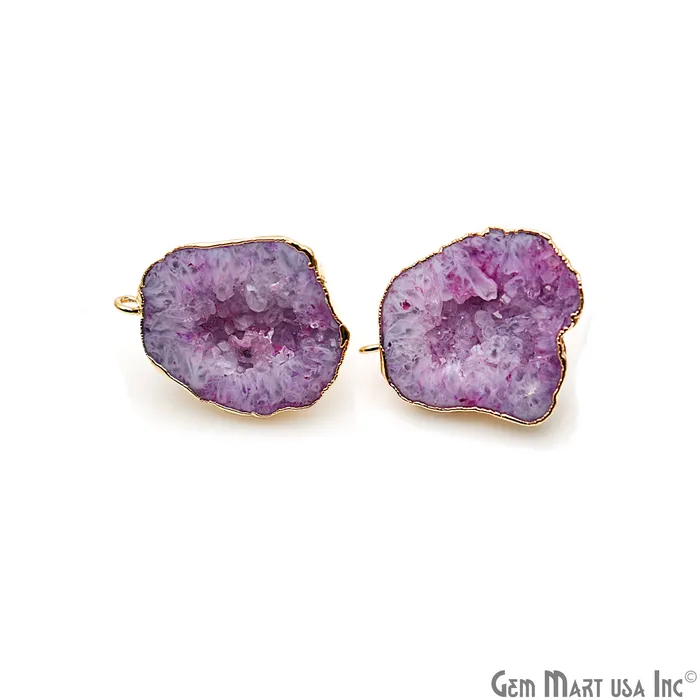 Earrings GemMartUSA DIY Agate Slice Geode Druzy 32x24mm Gold Electroplated Loop Connector Studs Earrings