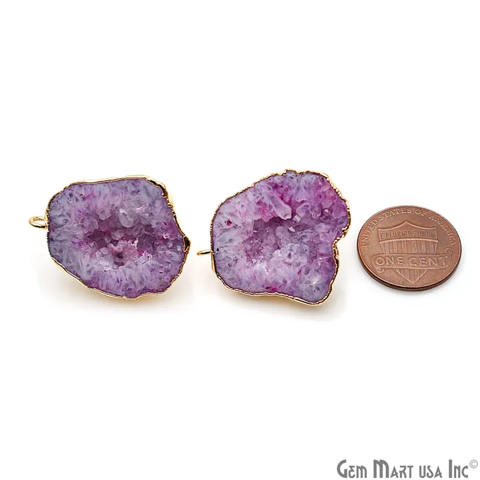 Earrings GemMartUSA DIY Agate Slice Geode Druzy 32x24mm Gold Electroplated Loop Connector Studs Earrings