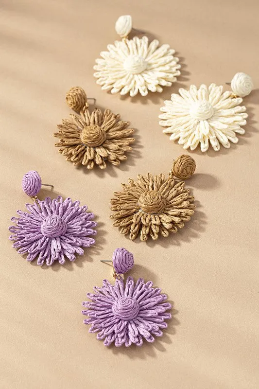 Earrings LA3accessories Raffia Straw Flower Drop Earrings