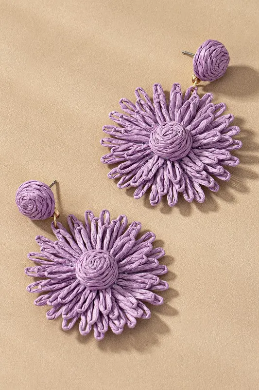 Earrings LA3accessories Raffia Straw Flower Drop Earrings