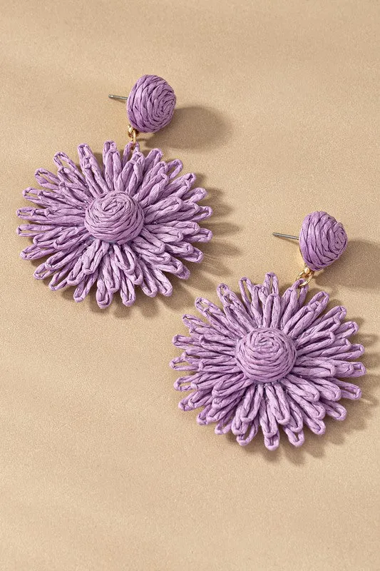 Earrings LA3accessories Raffia Straw Flower Drop Earrings