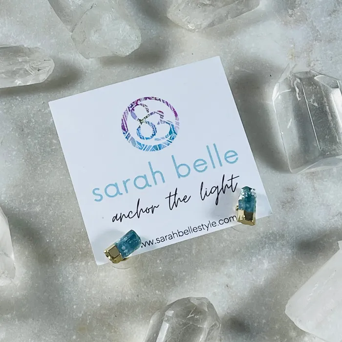 Earrings Sarah Belle Raw Aquamarine Stud Earrings