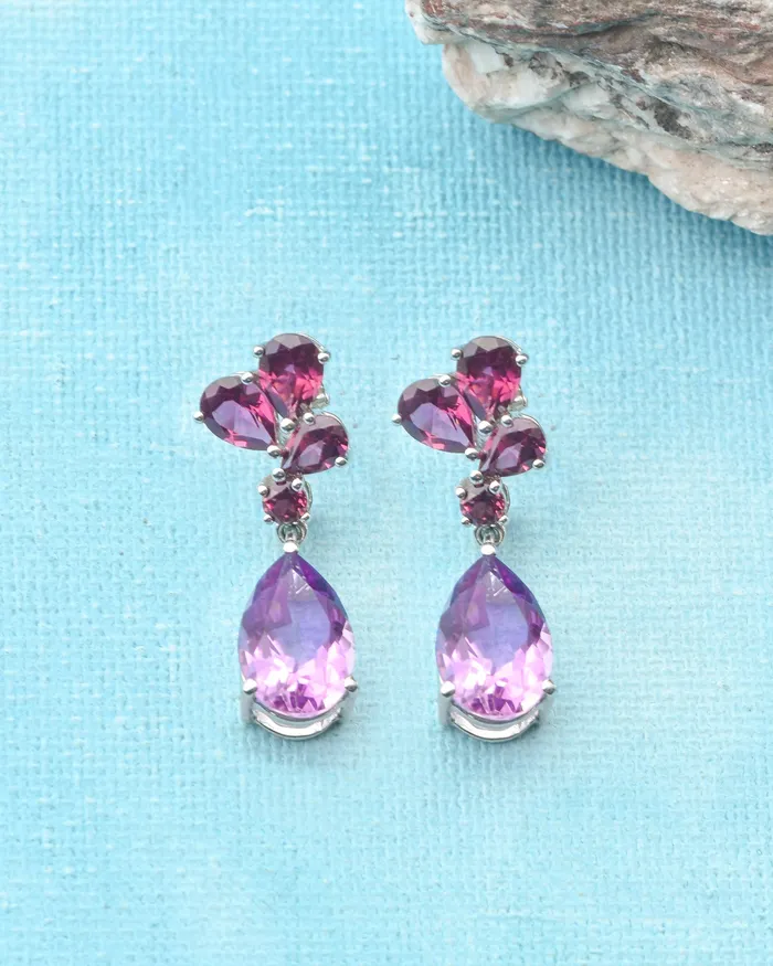 Earrings YoTreasure 1415 Ct Pink Amethyst Rhodolite Garnet Solid 925 Sterling Silver Drop Earrings Jewelry Earrings YoTreasure 1415 Ct Pink Amethyst Rhodolite Garnet Solid 925 Sterling Silver Drop Earrings Jewelry