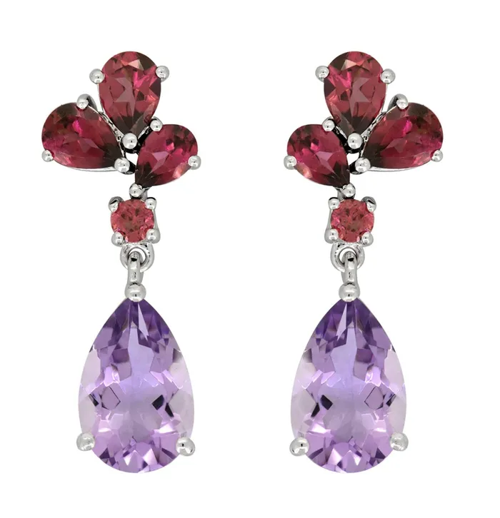 Earrings YoTreasure 1415 Ct Pink Amethyst Rhodolite Garnet Solid 925 Sterling Silver Drop Earrings Jewelry