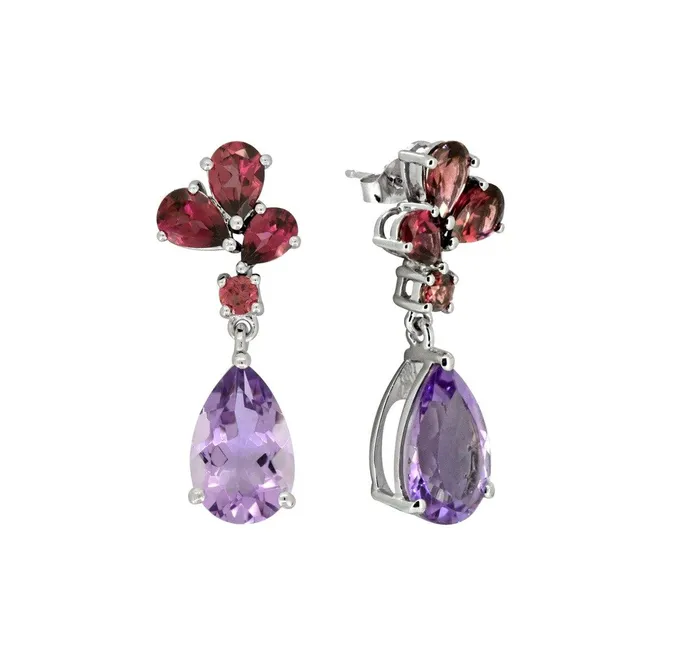 Earrings YoTreasure 1415 Ct Pink Amethyst Rhodolite Garnet Solid 925 Sterling Silver Drop Earrings Jewelry