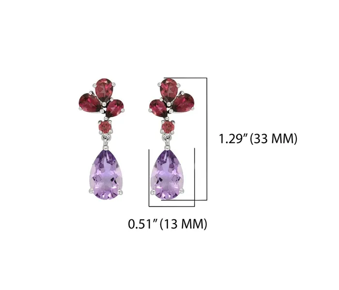 Earrings YoTreasure 1415 Ct Pink Amethyst Rhodolite Garnet Solid 925 Sterling Silver Drop Earrings Jewelry