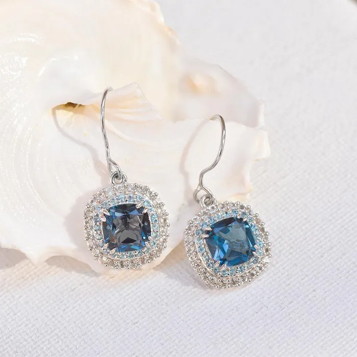 Earrings YoTreasure 3 Cts London Blue Topaz Solid 925 Sterling Silver Dangle Earrings Jewelry