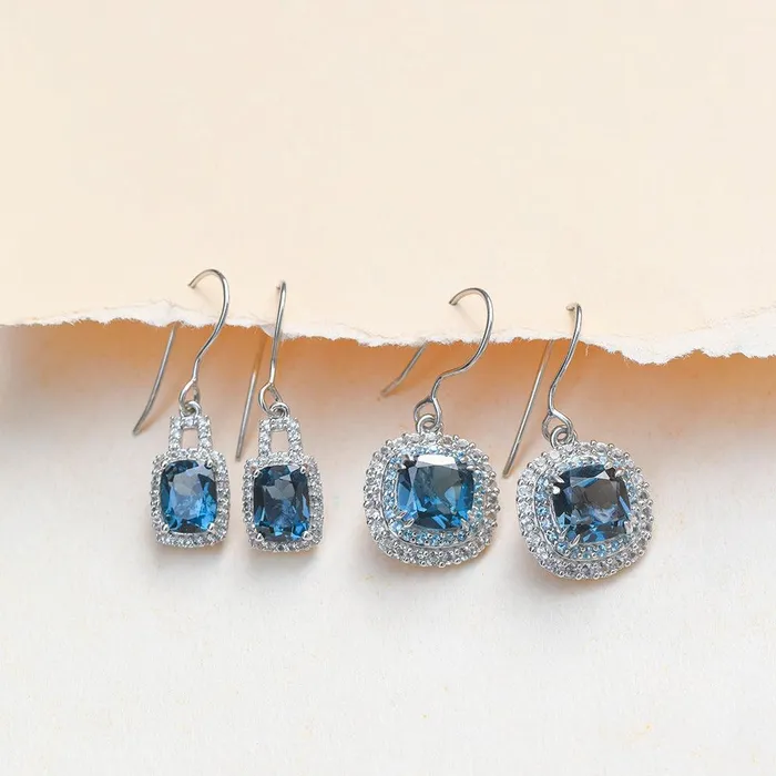 Earrings YoTreasure 3 Cts London Blue Topaz Solid 925 Sterling Silver Dangle Earrings Jewelry