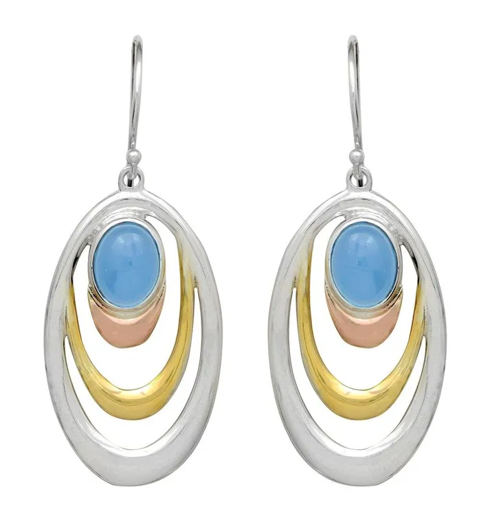 Earrings YoTreasure Blue Chalcedony 925 Solid Sterling Silver Brass Earrings Earrings YoTreasure Blue Chalcedony 925 Solid Sterling Silver Brass Earrings